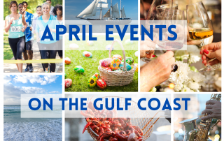 graphic with images of April events on the Gulf Coast