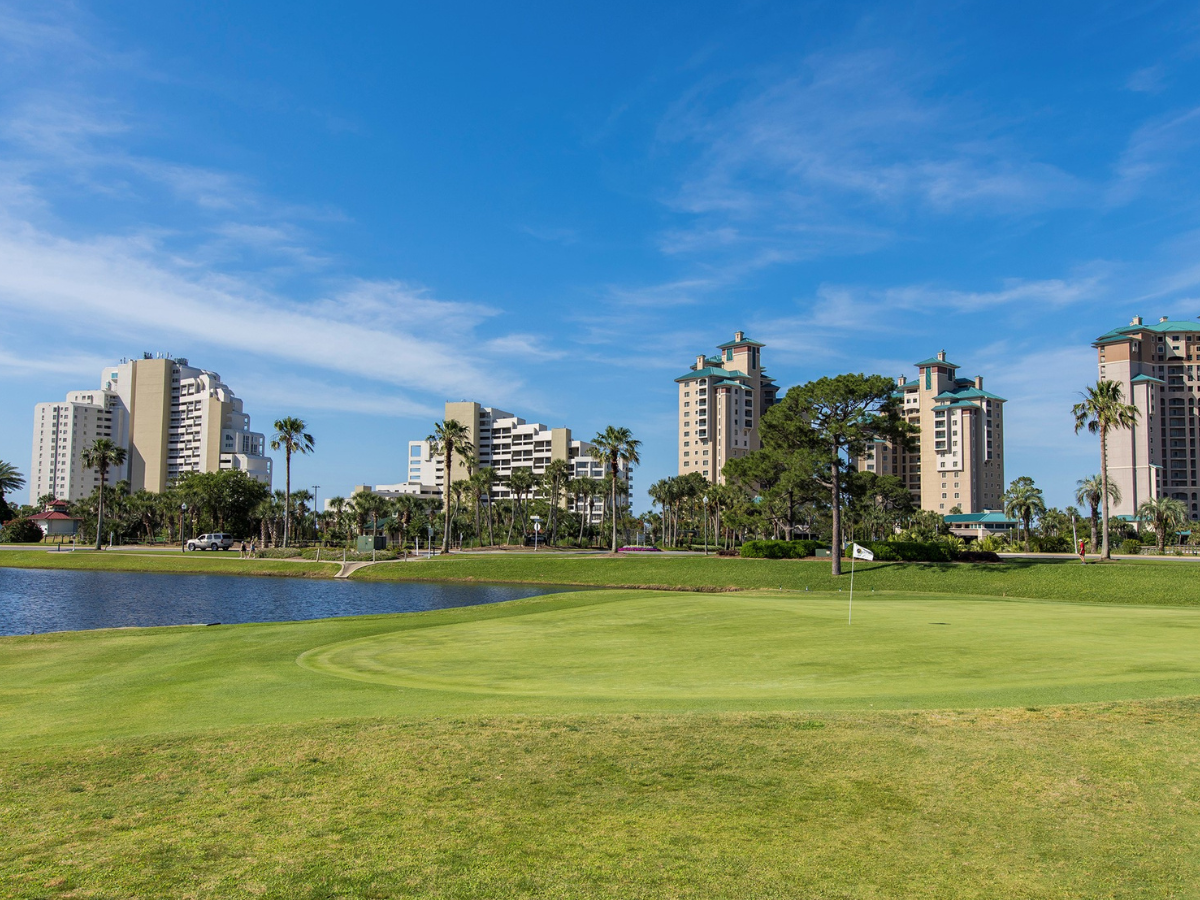 Pristine Golf Courses in Destin, Perdido Key, and More Destin Golf Course with Condos in the Background